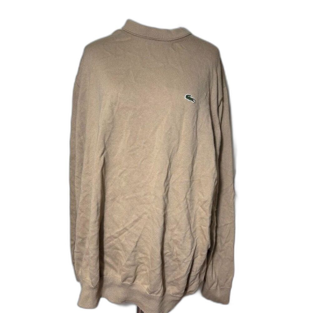 Lacoste Men's Sweater Pullover Round Neck Size 3XL Tan Knit Preppy Casual Office